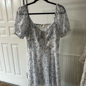 Floral Puff Sleeve Mini Dress - Blue